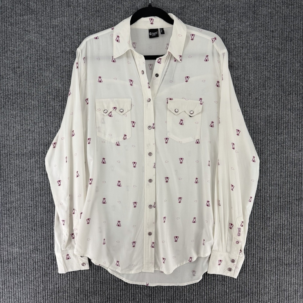 Cruel Denim womens western shirt pearl snap teepee cowgirl long sleeve Large NWT